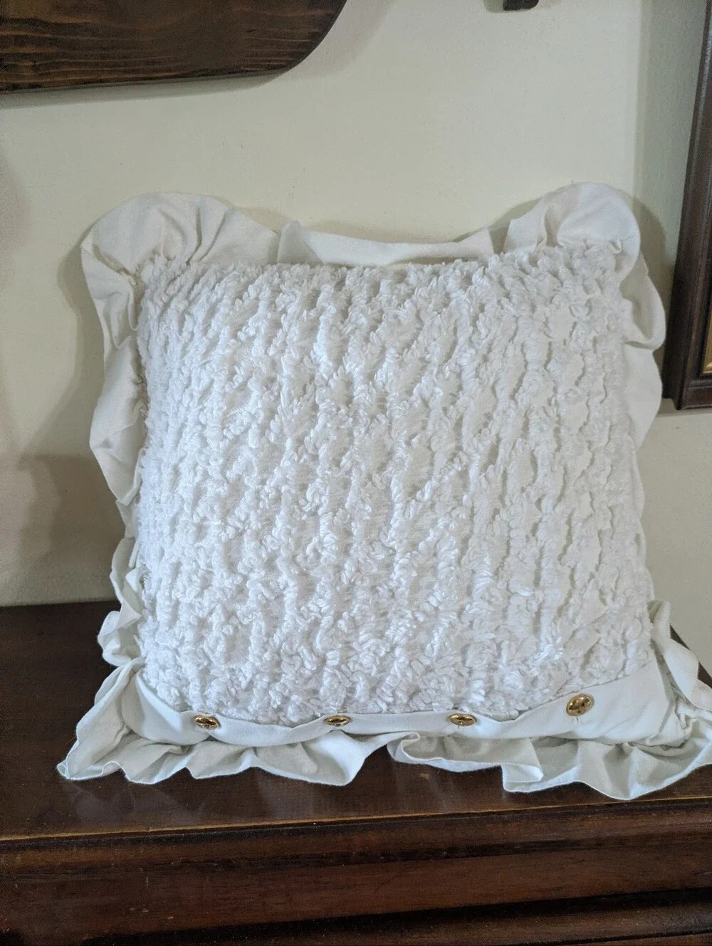 Vintage Shabby Chic Patchwork Ruffled Throw Pillow Wreath Floral Christmas Farm
